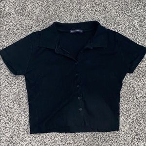 Brandy Meville Black Botton Collard Shirt